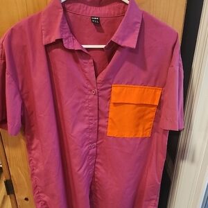 SHEIN Pink and Orange Button-Up Shirt